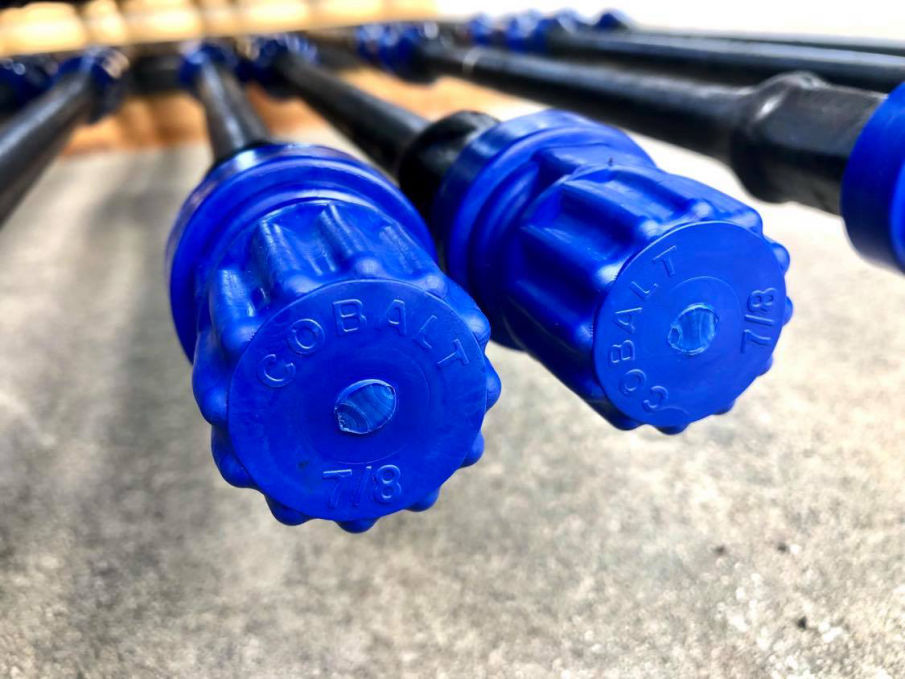 Close view of COBALT sucker rod thread protectors